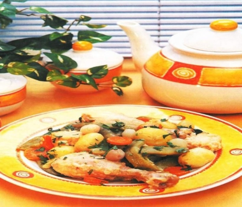 خوراک ران مرغ با سبزیجات